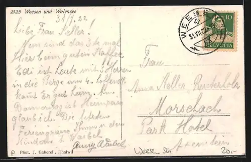 AK Weesen, Ortsansicht gegen Walensee