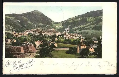 AK Lichtensteig, Ortsansicht mit Kirche vor Bergen
