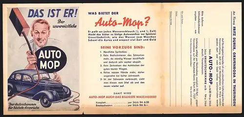 Klapp-AK Gräfenroda in Thüringen, Firma Fritz Dürer, Reklame für Auto Mop