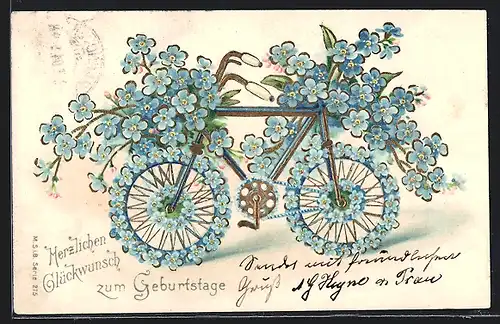 AK Blumenbild, Fahrrad aus Vergissmeinnicht