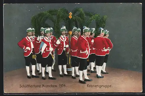 AK München, Schäfflertanz, Kronengruppe