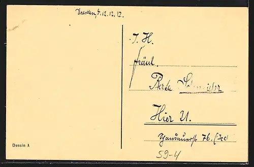 AK Grusskarte vom 12.12.1912, Sonnenaufgang, Datumsstempel