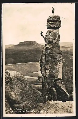 AK Kletterer an der Barbarine-Pfaffenstein in der Sächs. Schweiz