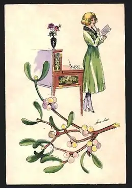 Mini-Künstler-AK Xavier Sager: Junge Dame schreibt einen Brief