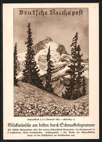 AK Deutsche Reichspost, Schmuckblatt-Reklame, Gebirgslandschaft