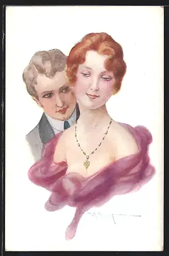 Künstler-AK sign. A. Penot: Les Baisers, Serie 46, Herr nähert sich einer Dame