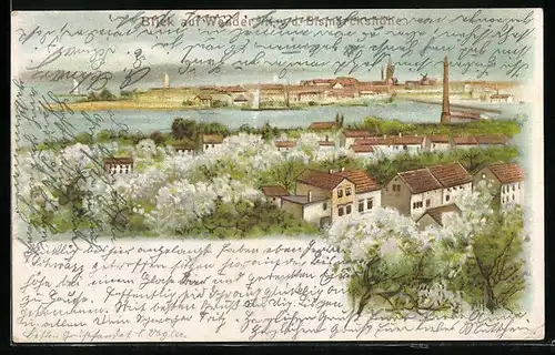 Lithographie Werder a. H., Panoramablick von der Bismarckshöhe, Pfingstgruss