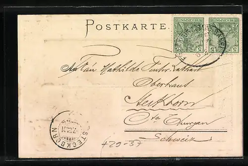 Passepartout-Lithographie Freiburg / Breisgau, Strassenansicht mit Denkmal, Ortswappen