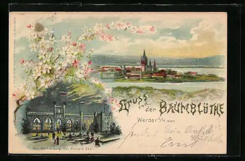 Lithographie Werder an der Havel, Baumblütenfest, Panorama, Wachtelburg