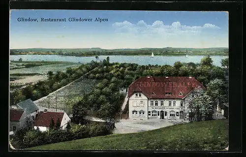 AK Glindow, Restaurant Glindower Alpen, Bes. Bruno Hesse, mit See