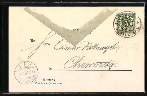 Lithographie Stuttgart-Degerloch, Bergbahn, Aussichtsturm, Teilansicht