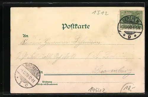 Lithographie Werder, Panorama mit Mühle und Kirche, Radfahrer im Frühling