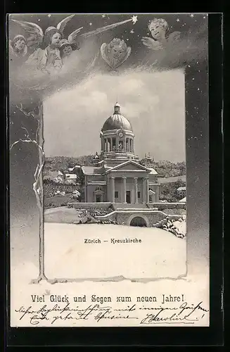 AK Zürich, Blick auf die Kreuzkirche