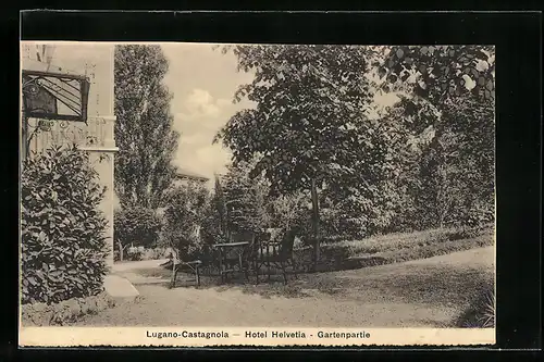 AK Lugano-Castagnola, Hotel Helvetia mit Gartenpartie