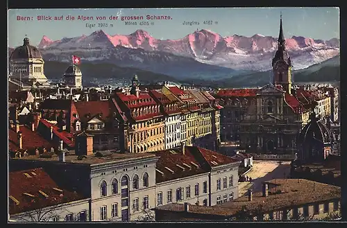 AK Bern, Blick auf die Alpen von der grossen Schanze mit Eiger, Mönch und Jungfrau