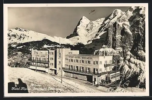 AK Mürren, Hotel Alpina und Sporthotel Edelweiss im Schnee