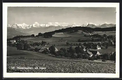 AK Niedermuhlern, Ortspartie mit Alpen
