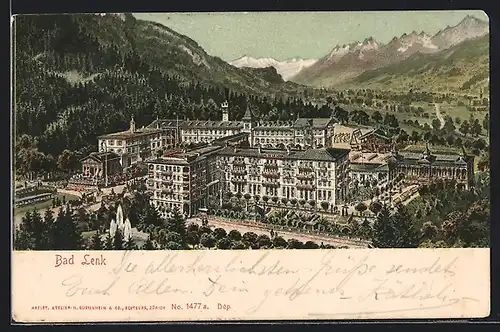 Künstler-AK Bad Lenk, Ortspartie mit Hotel