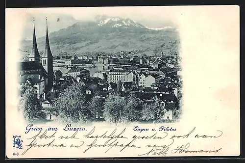 AK Luzern, Teilansicht mit Kirche und Pilatus