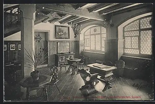 AK Luzern, Altdeutsches Lesezimmer im Gletschergarten