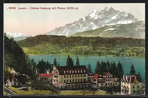 AK Luzern, Châtelets Seeburg mit Pilatus