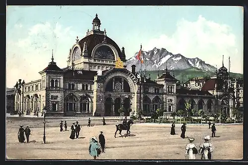 AK Luzern, Bahnhof und Pilatus