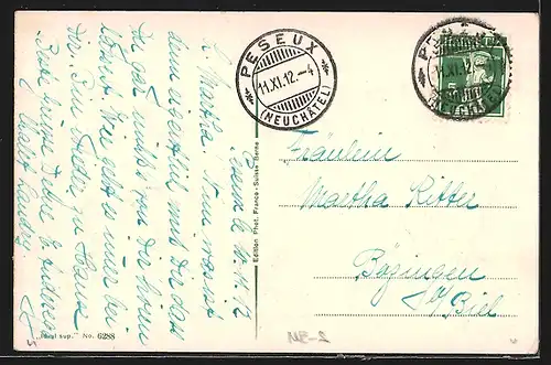 AK Neuchâtel, Teilansicht mit Kirche