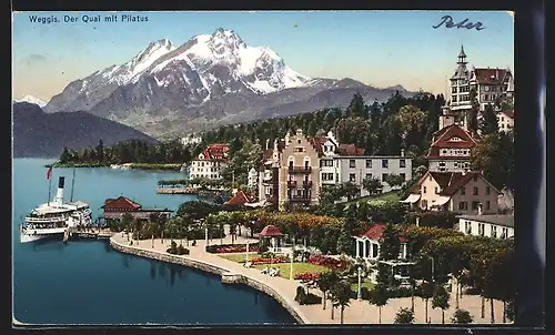 AK Weggis, Der Quai mit Pilatus