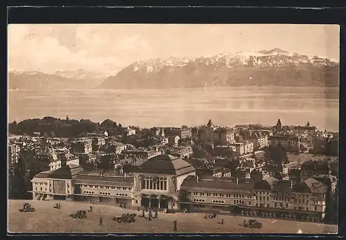 AK Lausanne, La future gare et les Alpes, Bahnhof