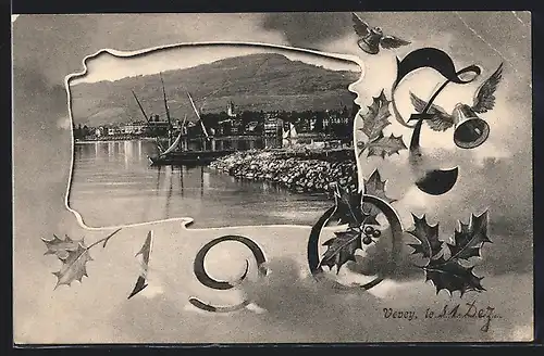 AK Vevey, Uferpartie, Jahreszahl 1907, Passepartout