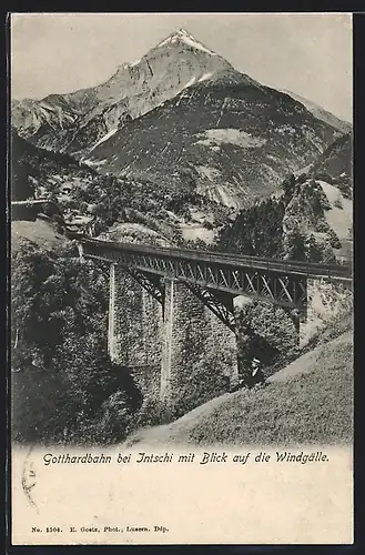 AK Intschi, Gotthardbahn mit Blick auf die Windgälle