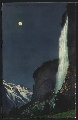 AK Lauterbrunnen, Der Staubbach bei Mondschein
