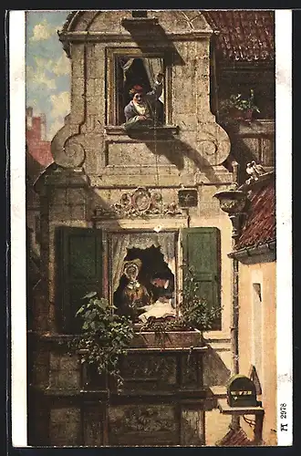 Künstler-AK Carl Spitzweg: Liebespost aus dem Fenster