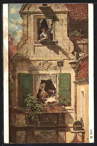 Künstler-AK Carl Spitzweg: Liebespost aus dem Fenster