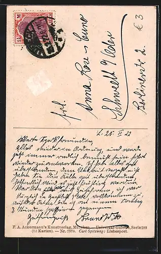 Künstler-AK Carl Spitzweg: Liebespost, Herr lässt einen Brief zu der Dame hinunter