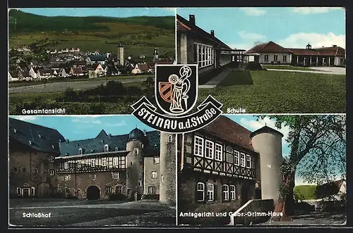 AK Steinau a. d. Strasse, Gesamtansicht, Schlosshof, Schule, Amtsgericht und Gebr. Grimm-Haus