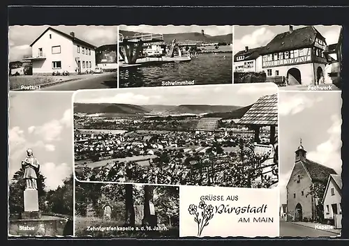 AK Bürgstadt am Main, Ortsansicht mit Fachwerk u. Kapelle, Gasthaus z. Anker