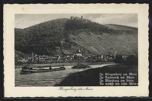 AK Klingenberg am Main, Uferpartie mit Kirche und Fähre