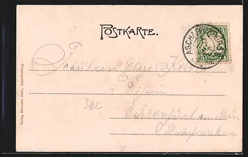 AK Aschaffenburg, Uferpartie mit Brücke