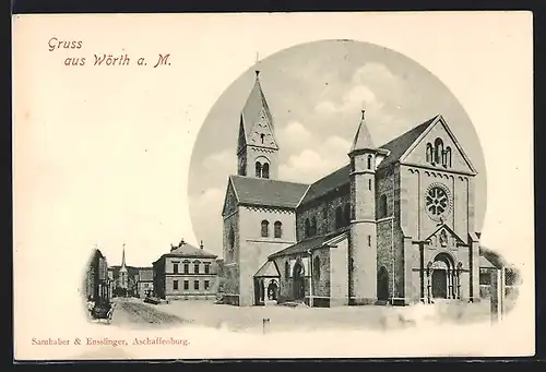AK Wörth a. M., Kirche mit Strasse