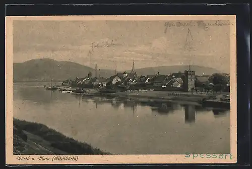 AK Wörth a. Main, Flusspartie mit Blick auf den Ort