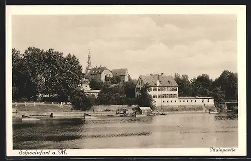 AK Schweinfurt a.M., Mainpartie mit Häusern und Kirche