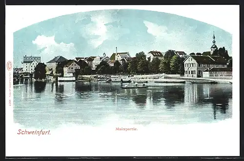 AK Schweinfurt, Mainpartie mit Blick zur Stadt