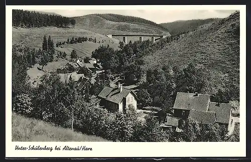 AK Unter-Schulenberg bei Altenau /Harz, Gesamtansicht mit Viadukt aus der Vogelschau