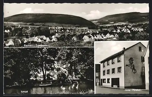 AK Eschau i., Spessart, Schloss und Hotel-Pension Horlebein