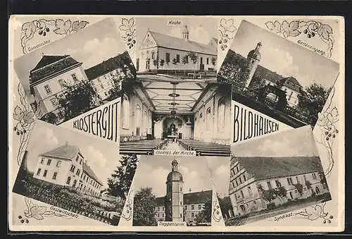 AK Bildhausen, Klostergut, Konventgebäude, Syndikat, Treppenturm und Gastwirtschaft