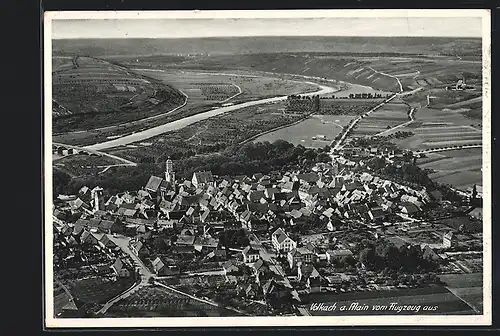 AK Volkach, Ortsansicht vom Flugzeug aus