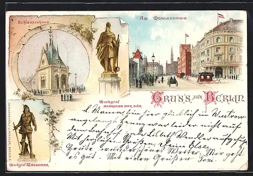 Lithographie Berlin, Schleusenhaus, Mühlendamm, Denkmäler