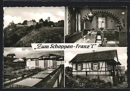 AK Gössenheim, Weinschenke zum Schoppen-Franz-I, Aussenansicht u. Inneres