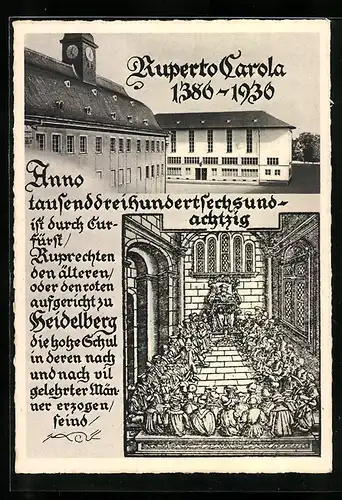 AK Heidelberg, 550 Jahre Universität Heidelberg, Ruperto Carola 1930, Ganzsache